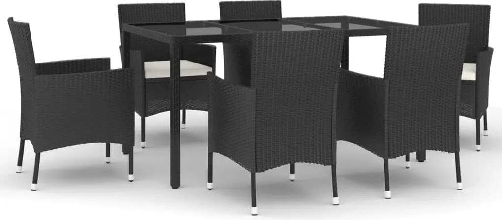 vidaXL 7 részes fekete polyrattan kerti étkezőgarnitúra párnával