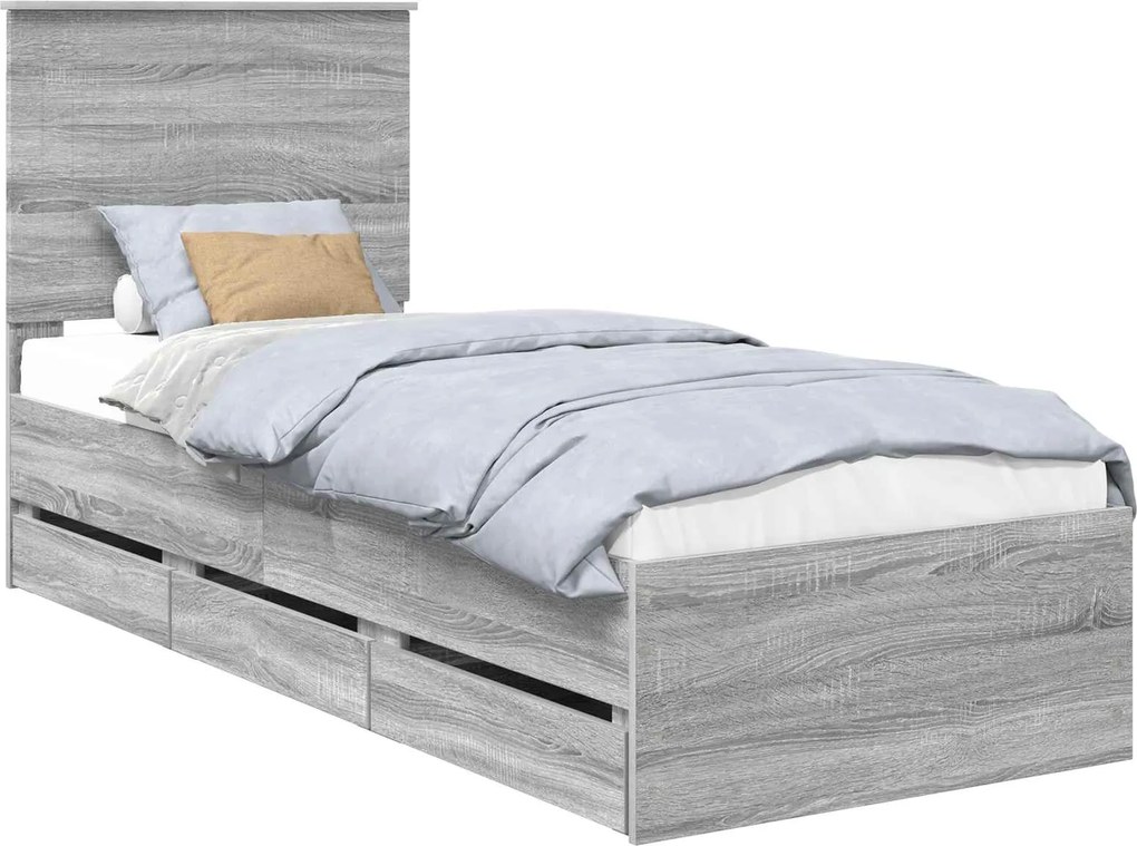 vidaXL Ágykeret fiókkal tárolóval Szürke Sonoma 75 x 190 cm Mérnöki Fa