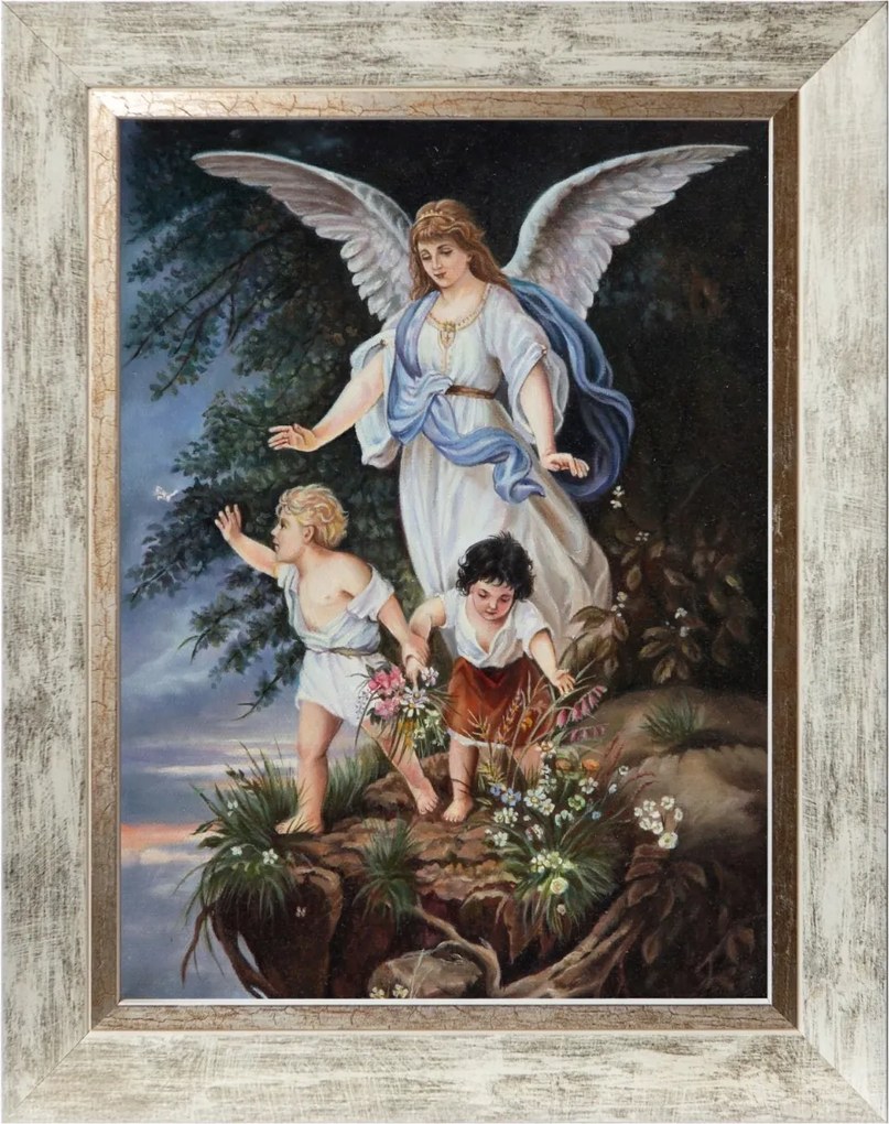 Őrangyal Vallásos Vászonkép Fehér Díszkeretben 30X40