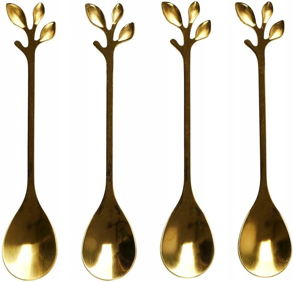 4 db-os Teáskanál szett Gold Leaf rozsdamentes acél Dekoratív