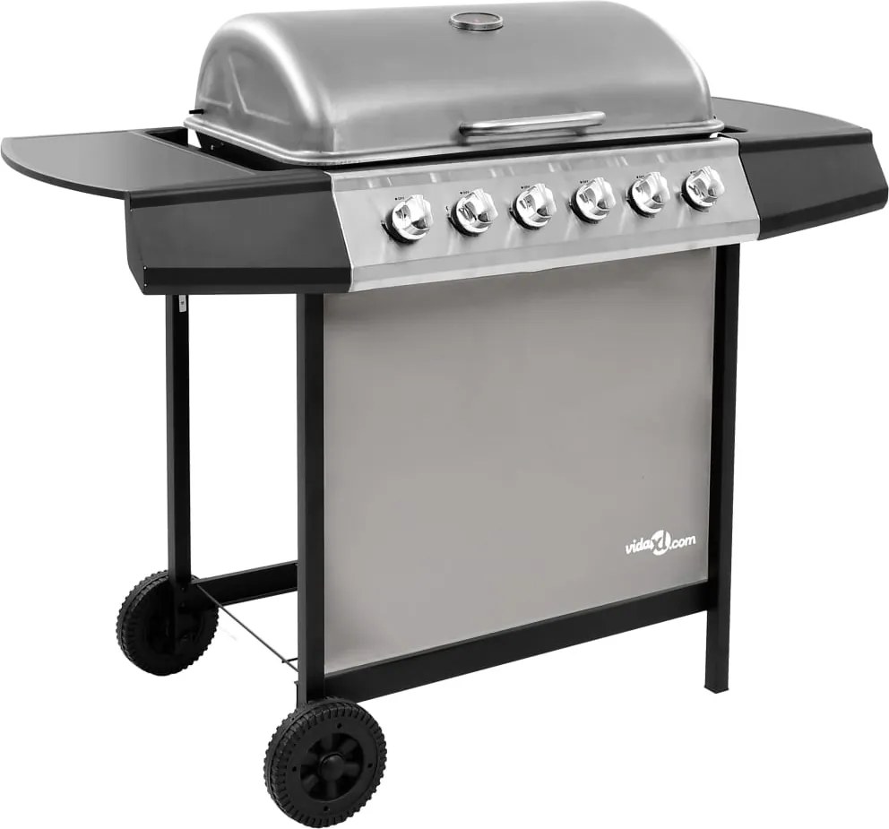 vidaXL fekete és ezüst gáz grillsütő 6 égővel