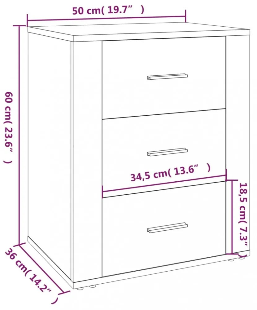 füstös tölgy színű szerelt fa éjjeliszekrény 50 x 36 x 60 cm