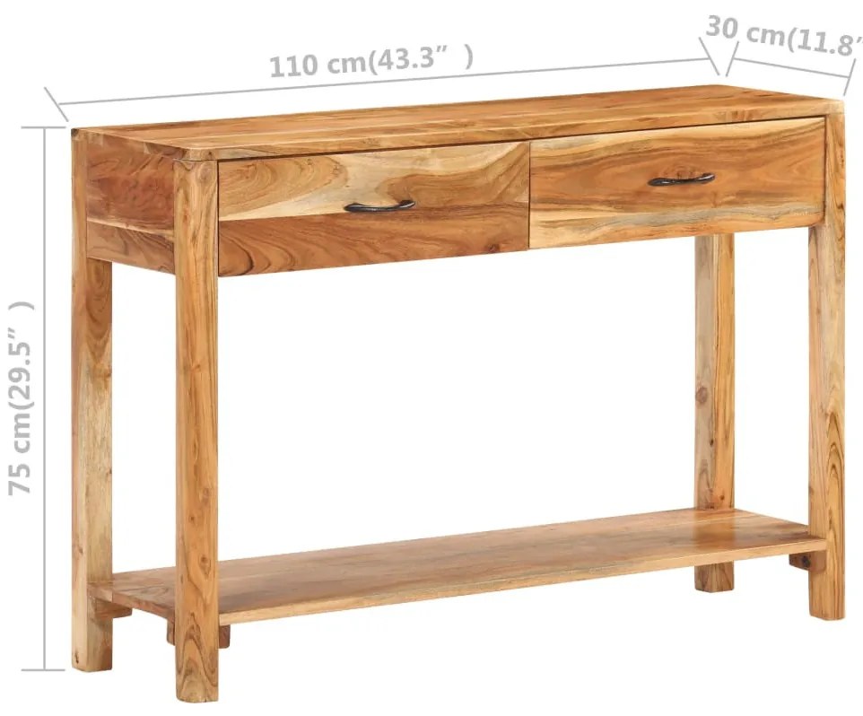 tömör akácfa tálalószekrény 110 x 30 x 75 cm