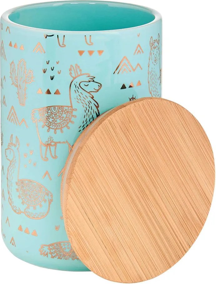 QUEEN IT tárolódoboz bambusz fedéllel 1100ml, menta-arany láma