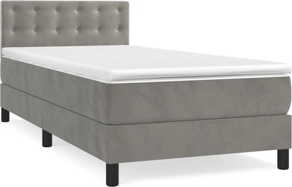 vidaXL világosszürke bársony rugós ágy matraccal 80 x 200 cm