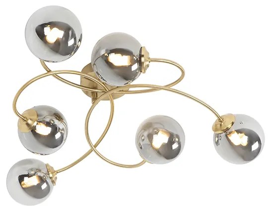 Modern mennyezeti lámpa arany 6 lámpás füstüveggel - Athén