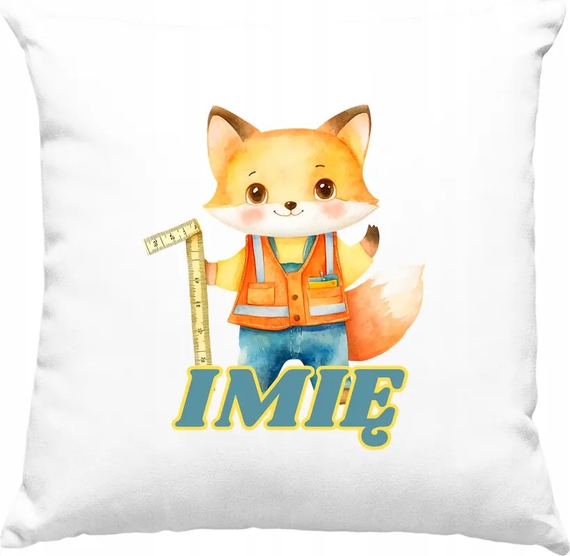 Gyerek párna Róka munka +Név fehér