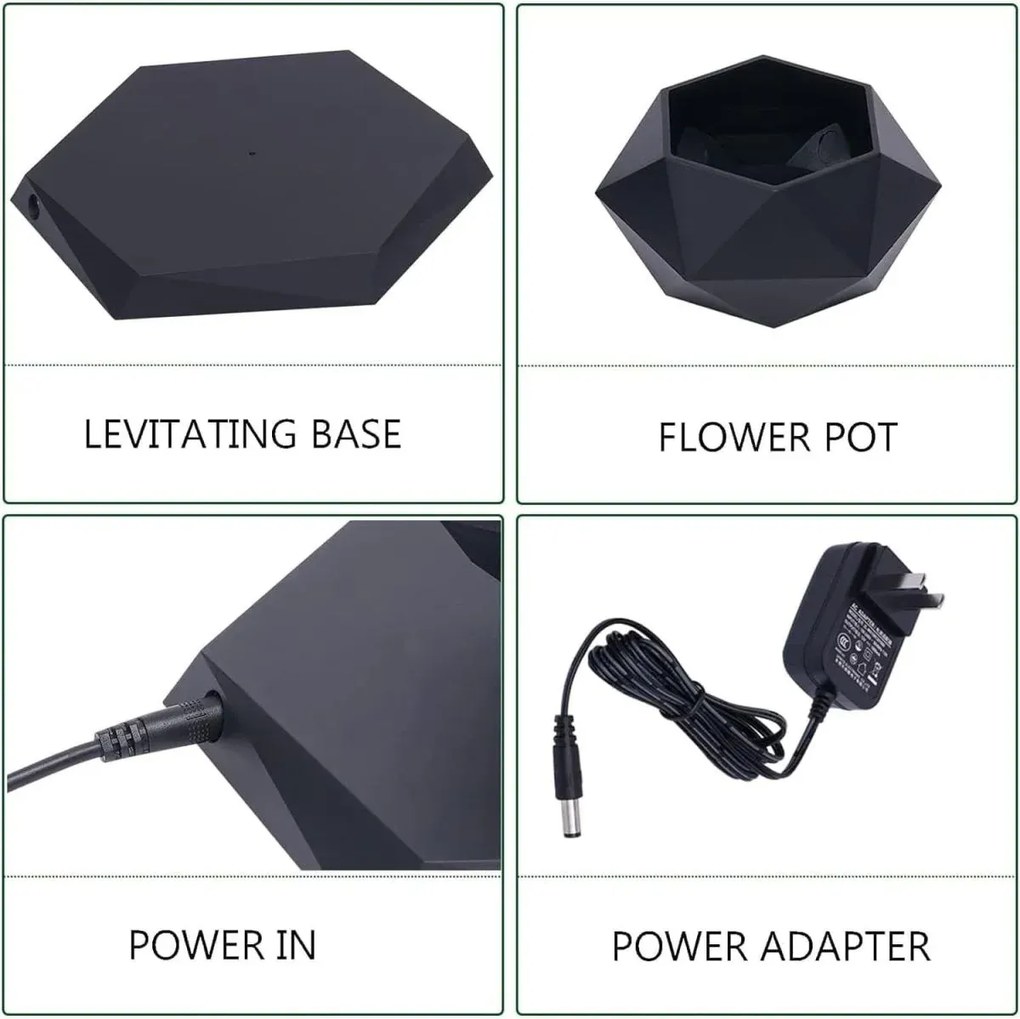 Mágneses lebegő virágcserép - fekete