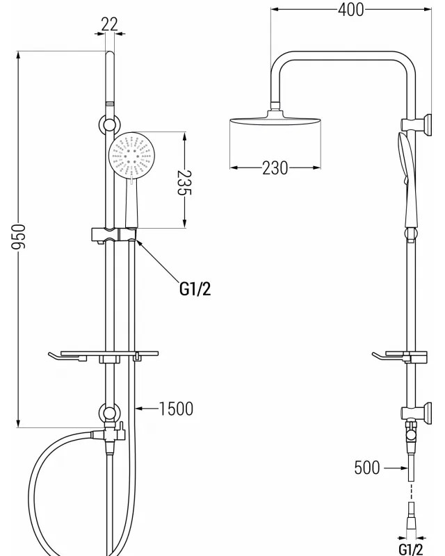 Mexen X67 zuhanygarnitúra felső fejjel 230 mm, fekete, 798676791-70