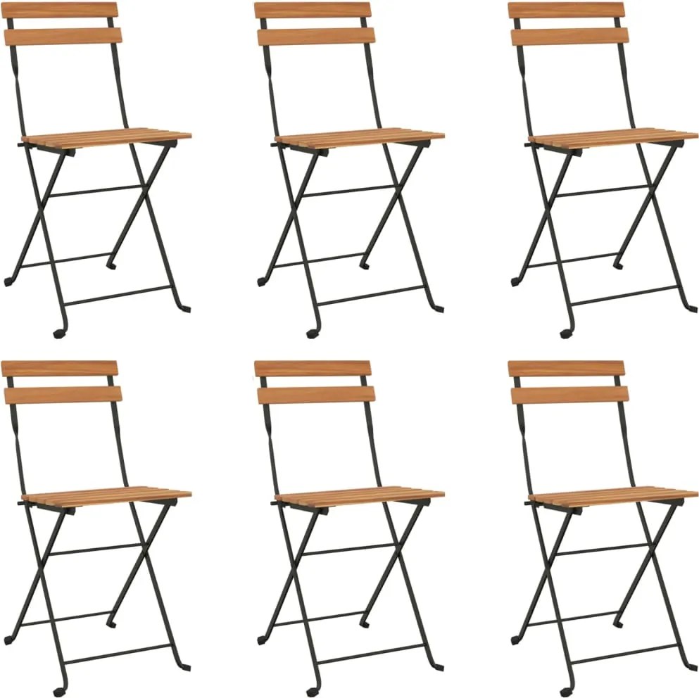 vidaXL 6 db tömör tíkfa és acél összecsukható bisztrószék