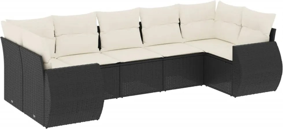 vidaXL 7 részes fekete polyrattan kerti ülőgarnitúra párnával