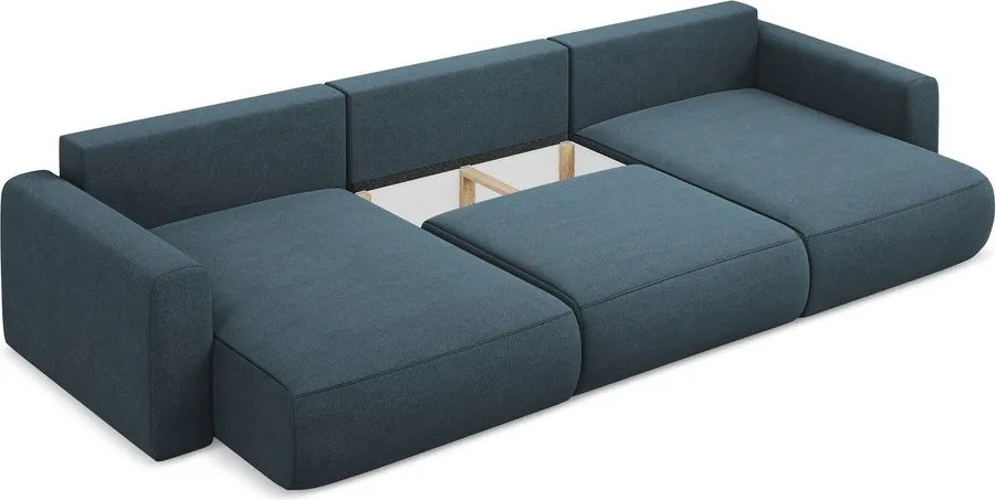 Kék kinyitható-tárolóhelyes (U alakú) sarokkanapé Kapua – Makamii