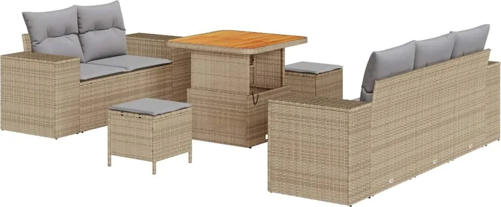 vidaXL Kerti Kanapé Szett 8 pcs Bézs polirattan