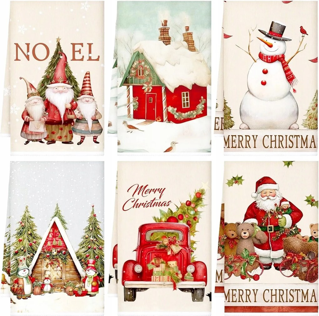 Törölköző, karácsonyi törlőkendő, 6 db nagy 60 x 40 cm