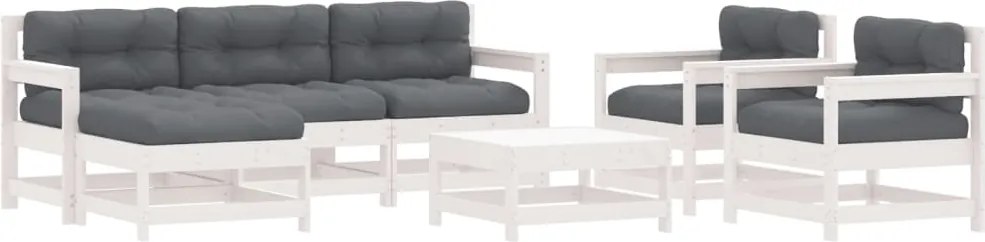 vidaXL 7 részes fehér tömör fa kerti ülőgarnitúra párnával