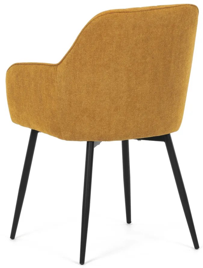 Scaun de sufragerie elegant, material trxtil galben curry, metal negru