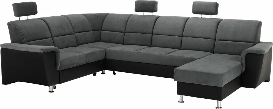 Ülőgarnitúra, műbőr fekete/szövet sötétszürke, balos, SANTIAGO U