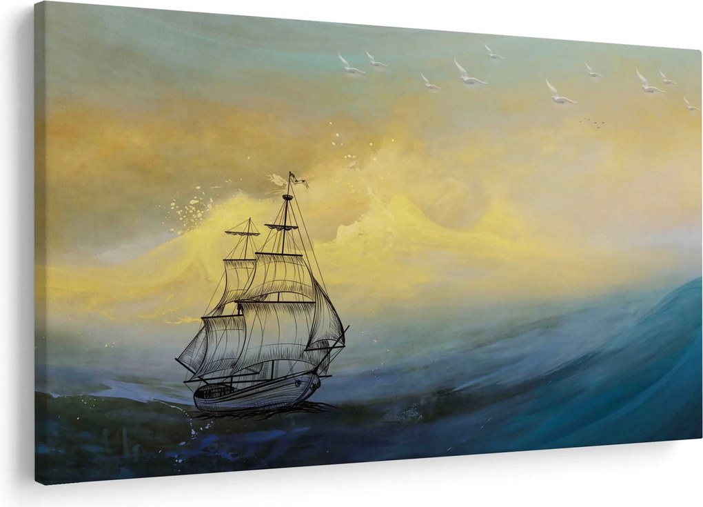 Kép - Egy hajó festménye a tengeren (90x60 cm)