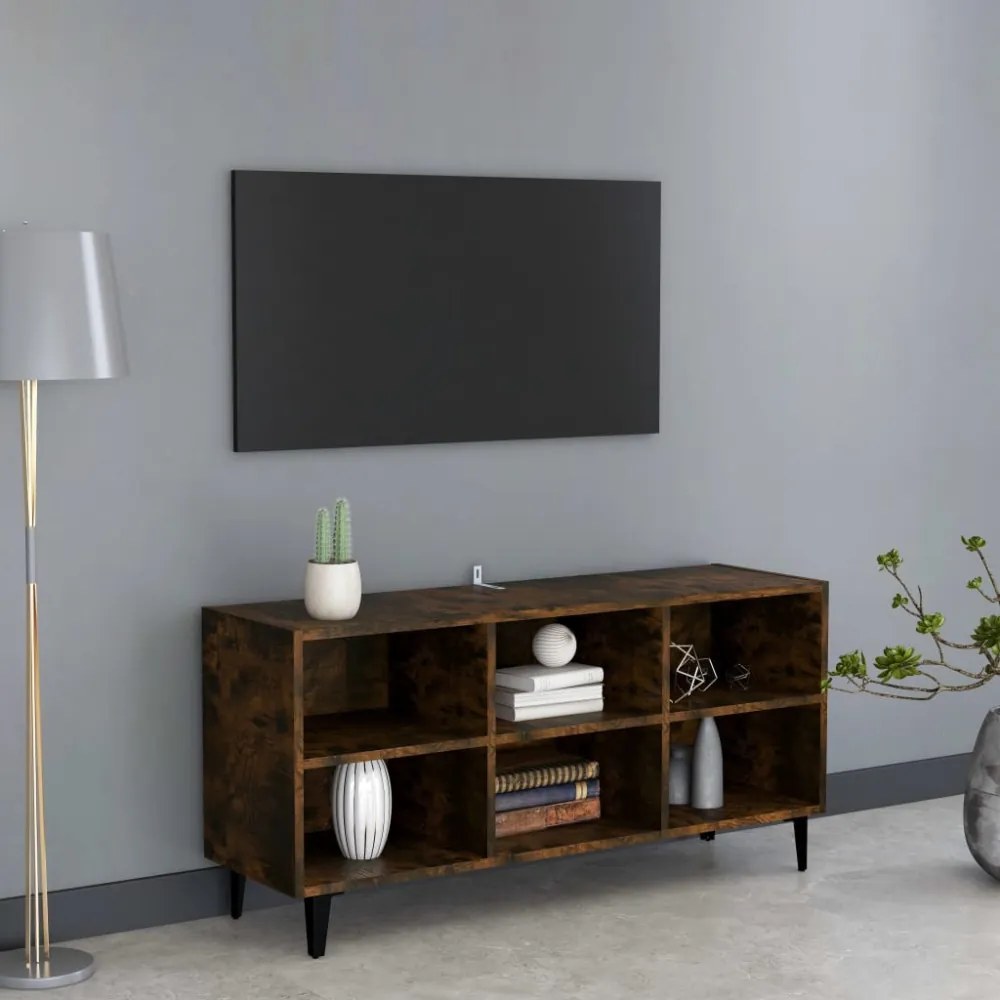 füstös tölgy színű TV-szekrény fémlábakkal 103,5 x 30 x 50 cm
