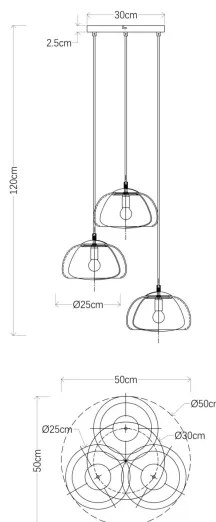 Globo 15743-3HR - Csillár zsinóron JELLA 3xE14/40W/230V