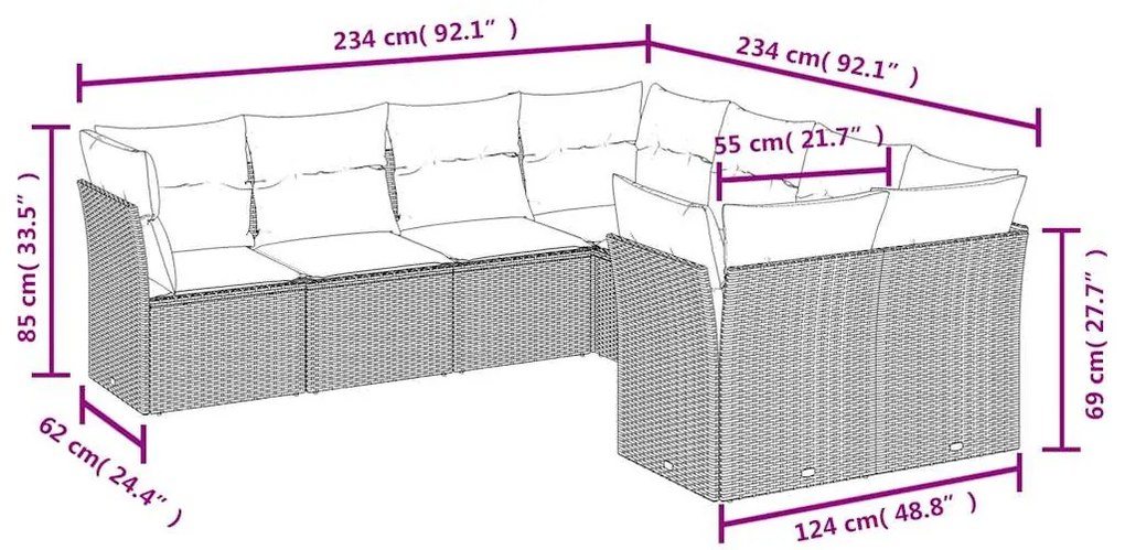 8 részes bézs polyrattan kerti ülőgarnitúra párnával