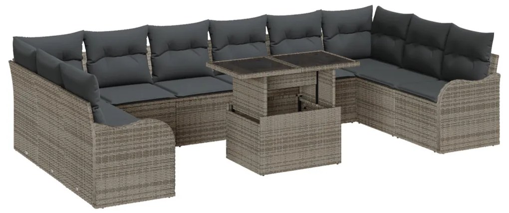 11 Darabos Kertibútor Szett Párnákkal Szürke Polyrattan