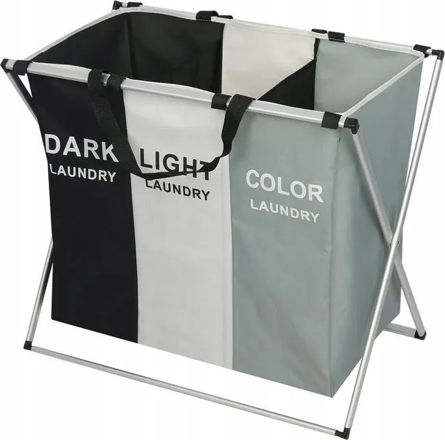 Mosókosár, szennyestartó 3 rekesszel, szortírozó 140L összecsukható nagy