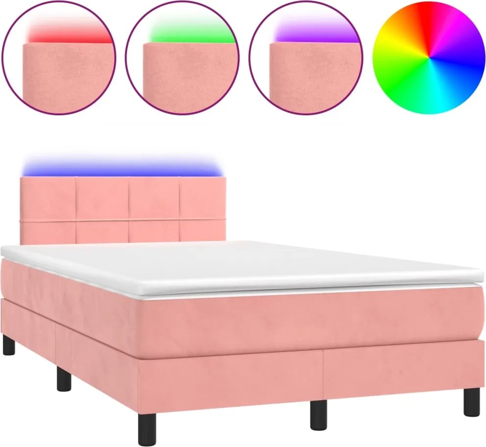 vidaXL rózsaszín bársony rugós és LED-es ágy matraccal 120x200 cm