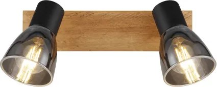 Globo 54307-2W Spotlámpa sötétbarna fa, matt fekete fém, füst színű üveg, billenőkapcsoló a talpon, HxSzxM: 250x70x155mm, nem 2x E14 40W 230V, fényforrás nélkül szállítva