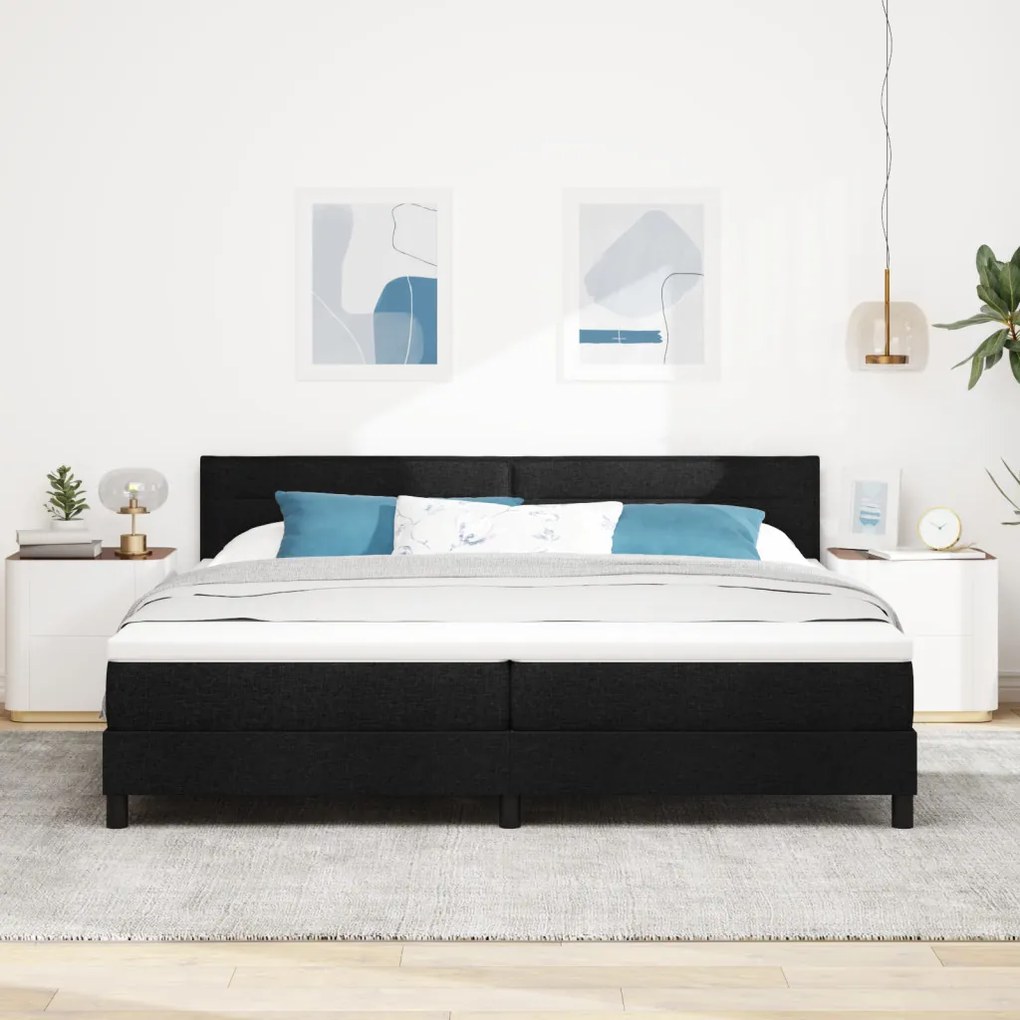 Box Spring Ágy Matraccal & LED fekete 200x200 cm szövet