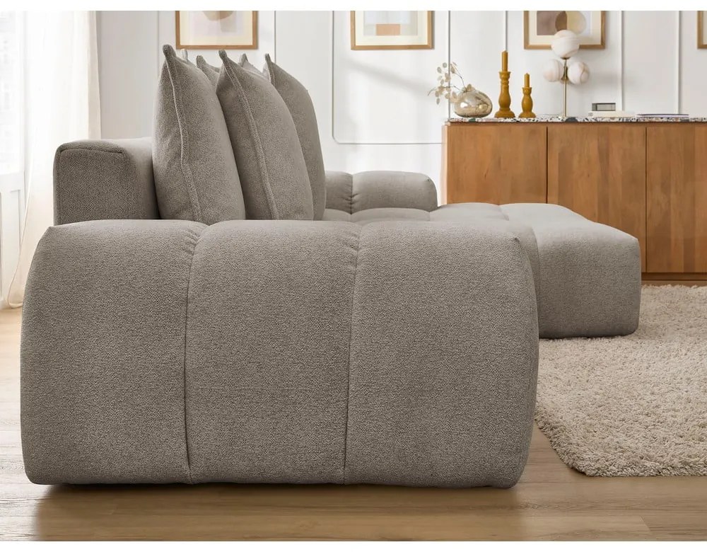 Szürkésbarna zsenília kinyitható-tárolóhelyes sarokkanapé (jobb oldali-heverő résszel) Everest – Bobochic Paris