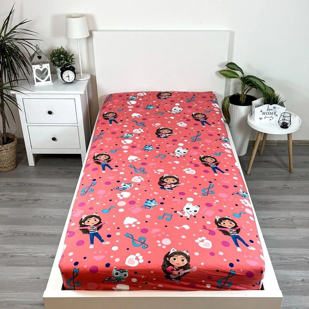 Gumis egyszemélyes pamut gyerek lepedő 90x200 cm Gabby's Dollhouse – Jerry Fabrics