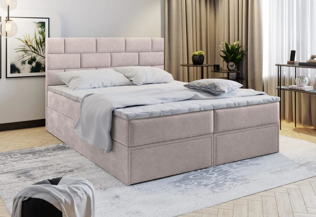 ARINOS Boxspring kárpitozott ágy, 160x200, lila