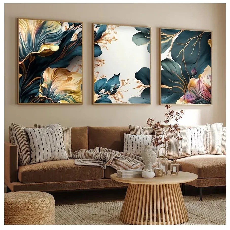 KÉSZLET 3x Kép képkeretben 50x70 cm növények