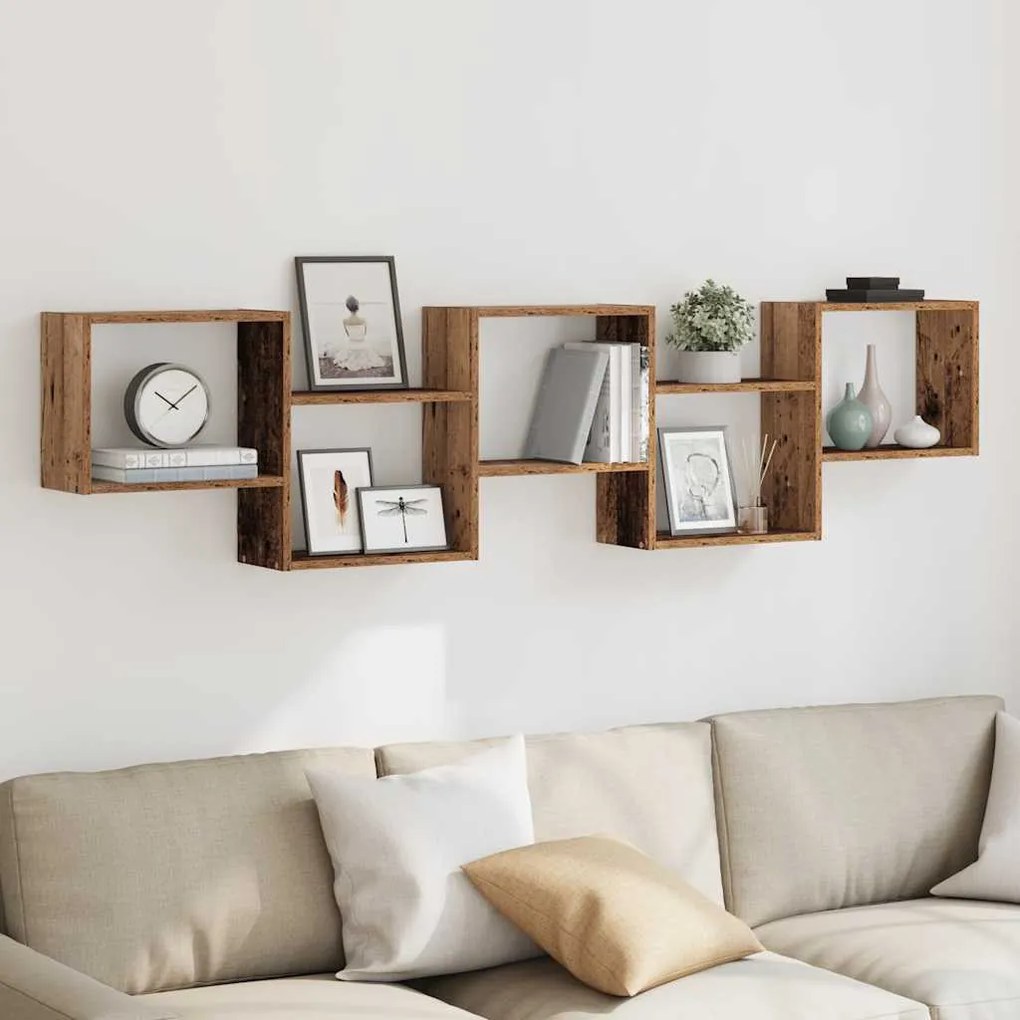 antik fa színű szerelt fa fali kockapolc 5 rekeszes színű