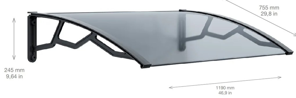 ARTPLAST Bejárati előtető 80x120cm, átlátszó