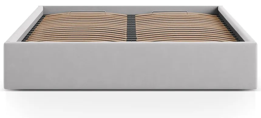 Világosszürke kárpitozott ágyneműtartós-ágytámla nélkül franciaágy ágyráccsal 160x200 cm Susan – Micadoni