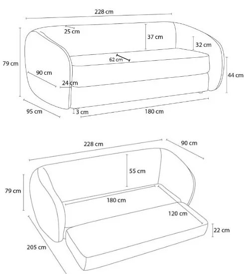 Mustársárga zsenília kinyitható kanapé 228 cm Neyo – Bobochic Paris