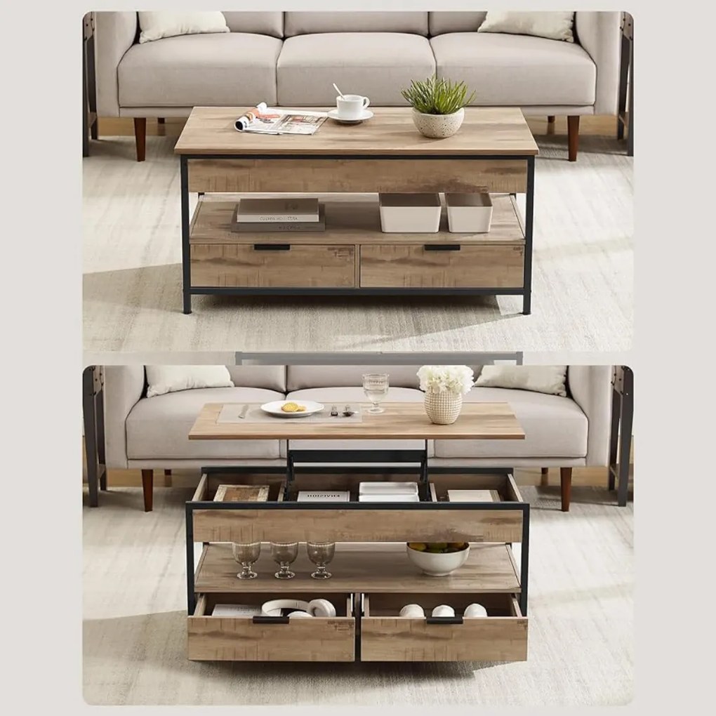 GASPAR állítható magasságú konferencia asztal, 50x100x(48-63)cm, tevebarna/fekete Vasagle