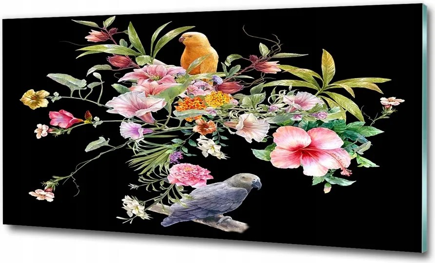 Fotó-kép edzett üveg Virágok és madarak 100x70
