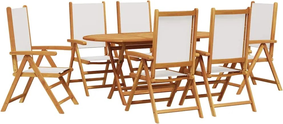 vidaXL Kert étkező szett 7 pcs Krémszín Tömör Akácfa