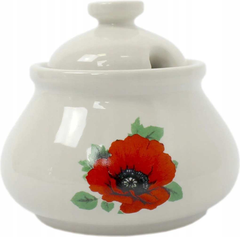 Cukortartó kerámia 0,25 l, kézzel díszített pipacs motívummal