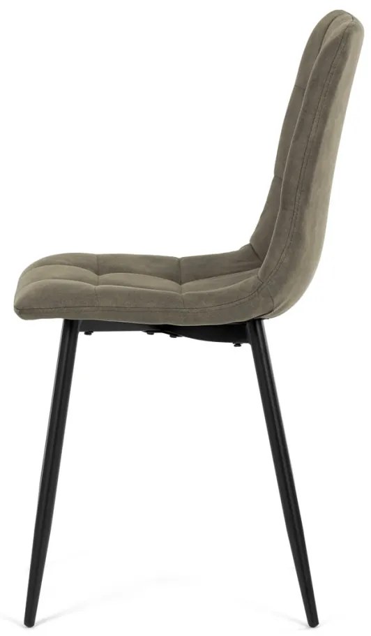 Scaun de sufragerie, stofa vintage gri-verde, picioare metalice negre