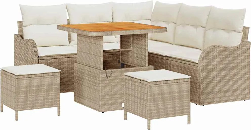 vidaXL Kerti Kanapé Szett párnával tárolóval 8 pcs Beige és krém