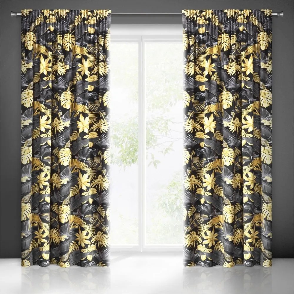 Gyönyörű fekete és sárga blackout sötétítő függöny kötőszalagon 140 x 270 cm