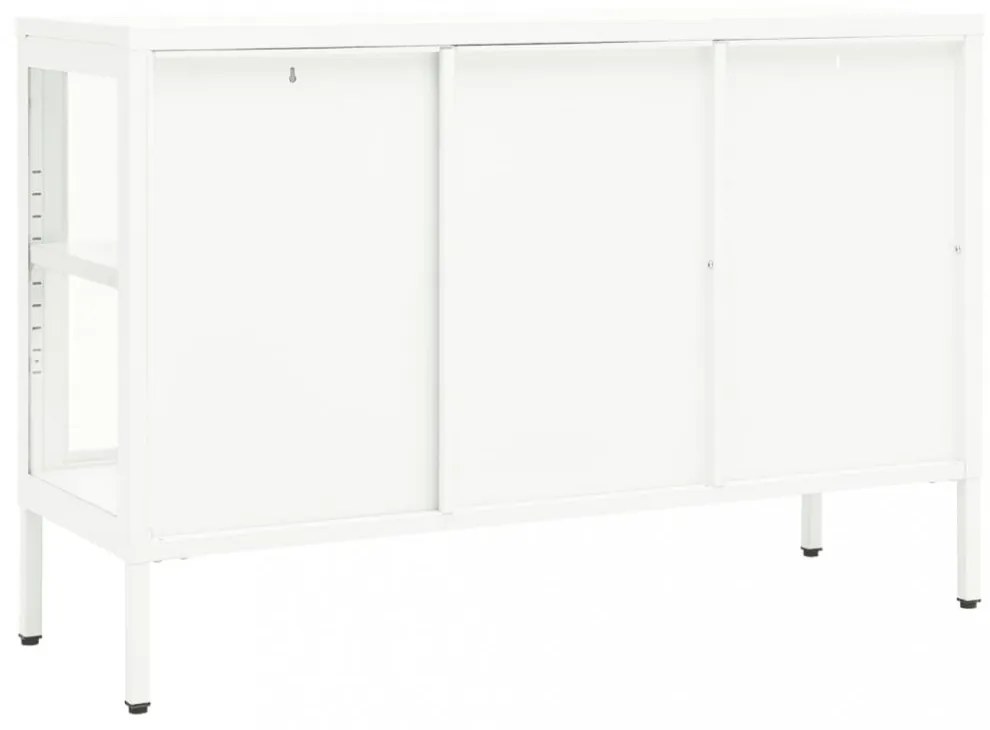 fehér acél és üveg tálalószekrény 105 x 35 x 70 cm