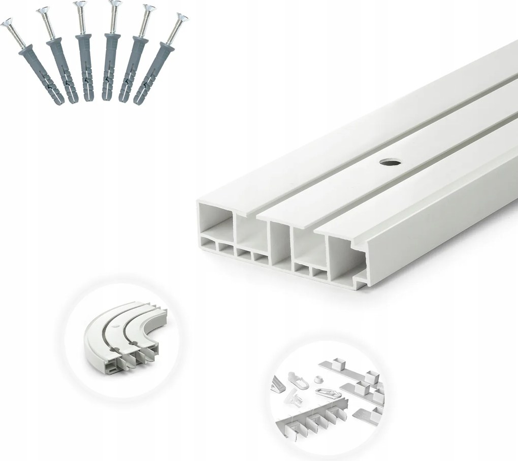 Mennyezeti sínfüggöny 2 vágányos Pvc 200 cm biztosítótűkkel tekercs teljes szett