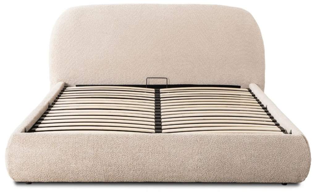 Bézs Bouclé Franciaágy Ágyneműtartóval. 160×200 ROSSO