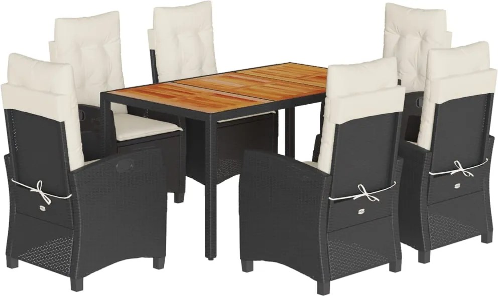 vidaXL 7 részes fekete polyrattan kerti étkezőgarnitúra párnával