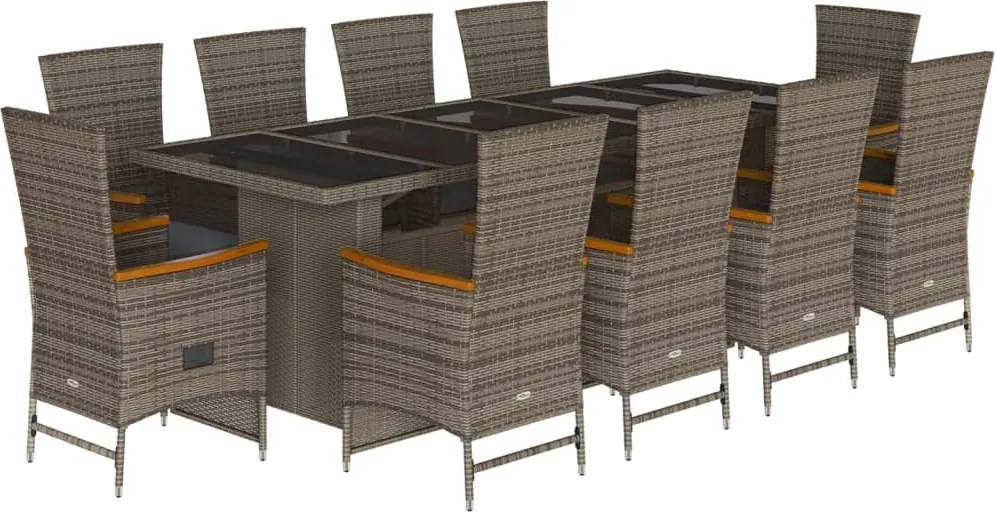 vidaXL 11 részes szürke polyrattan kerti ülőgarnitúra párnákkal